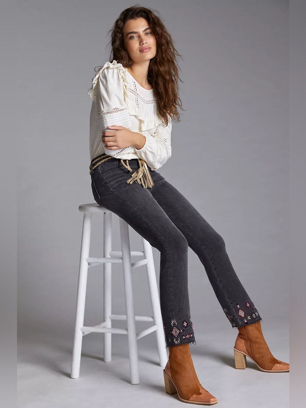 DRIFTWOOD Colette Embroidered Straight Jeans Size 28